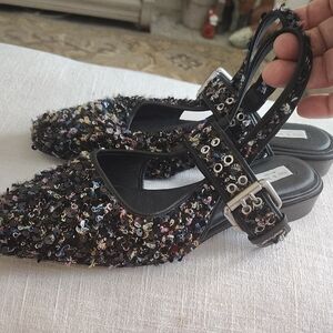 Rag & Bone Bouche Sequin Mary Jane Embellished Black Sling Back